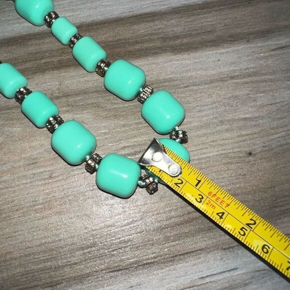 J Crew Necklace Womens Signed Chunky Lucite Mint Green Rhinestones Y2K Statement - Picture 6 of 7